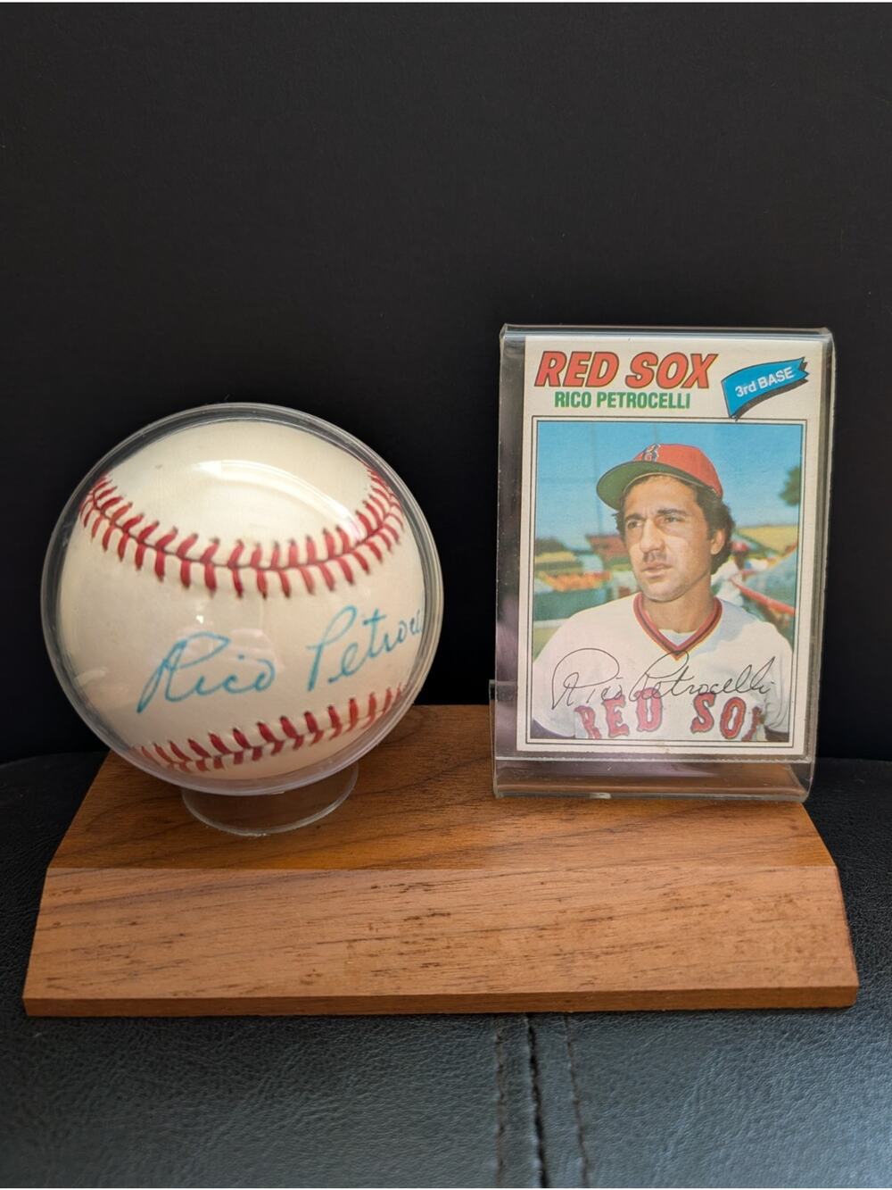 1970s Rico Petrocelli Autograph Signed Rawlings Baseball Boston Red Sox Card Set